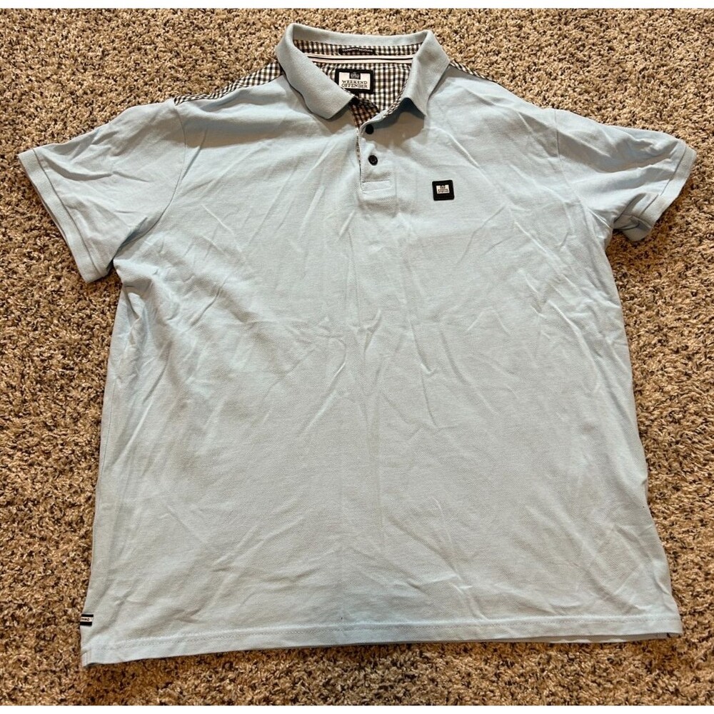 Weekend Offender Polo Shirt Mens Size XL Baby Blue Short Sleeve Logo Polo Shirt